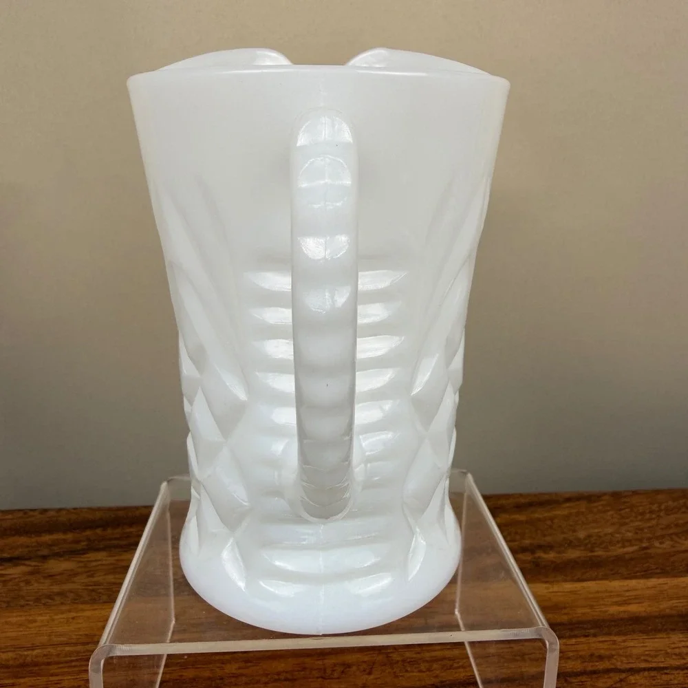Anchor Hocking Milk Glass Pitcher Pineapple Pattern White Vtg Mid Century 6in